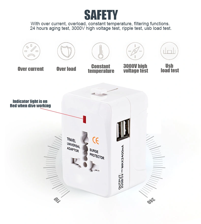 UK Us Au EU Travel Adapter with 2 USB 2.4A