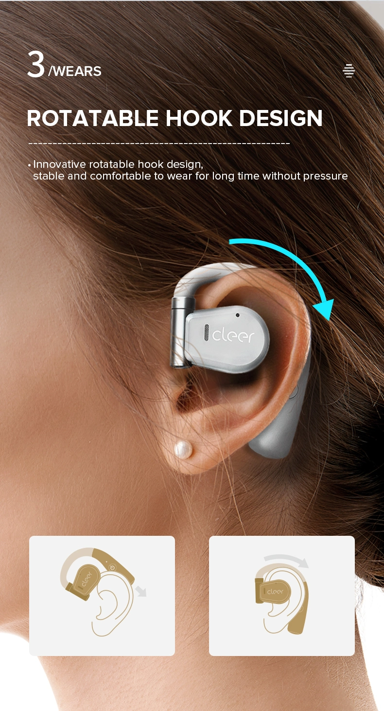 Wireless Bluetooth Open Ear Rotatable Hook Headphone for Business Meeting Sports