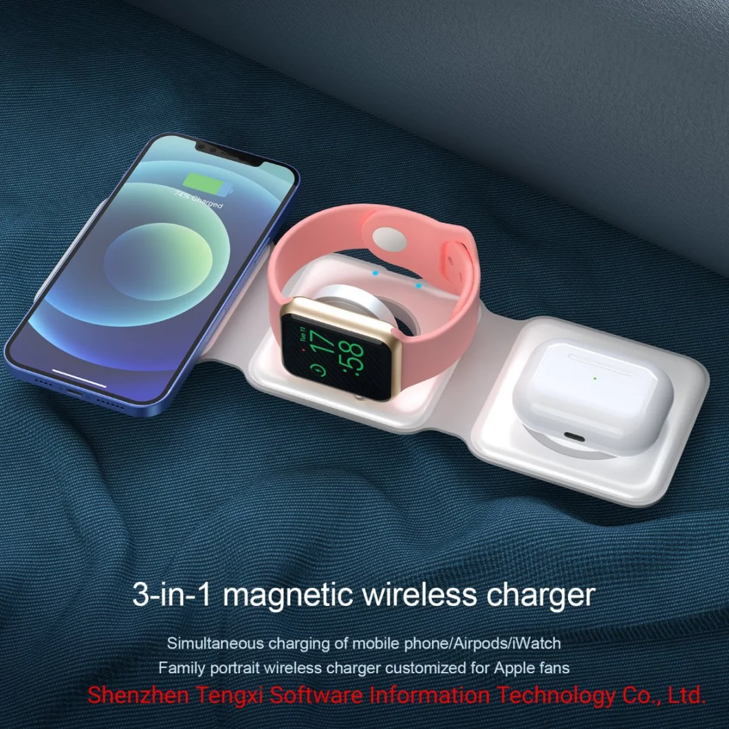 Triple Fold Magnetic Wireless Charger for Smart Phone Smart Watch and Tws