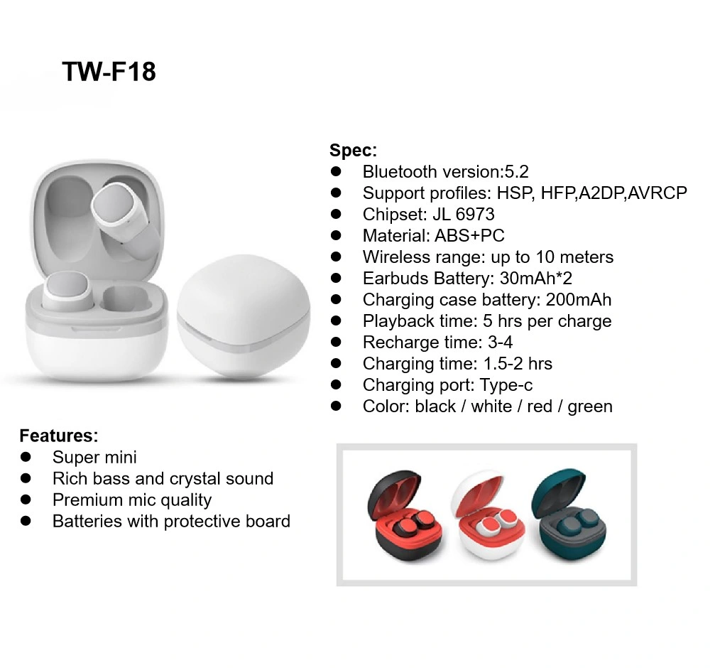 True Wireless Bluetooth Earbuds Super Mini Stereo Sound TWS Earphone With Multi Color Options