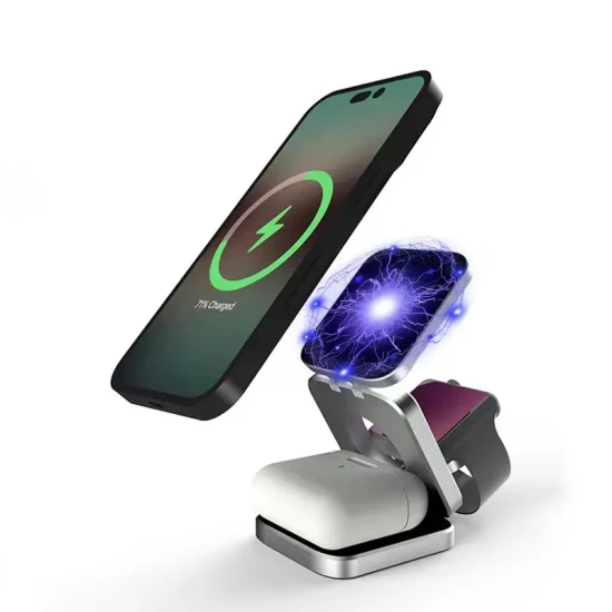 Amazon 베스트셀러: iPhone 14/13/12와 호환되는 접이식 강력한 자기 무선 3 in 1 Qi 휴대폰 충전기